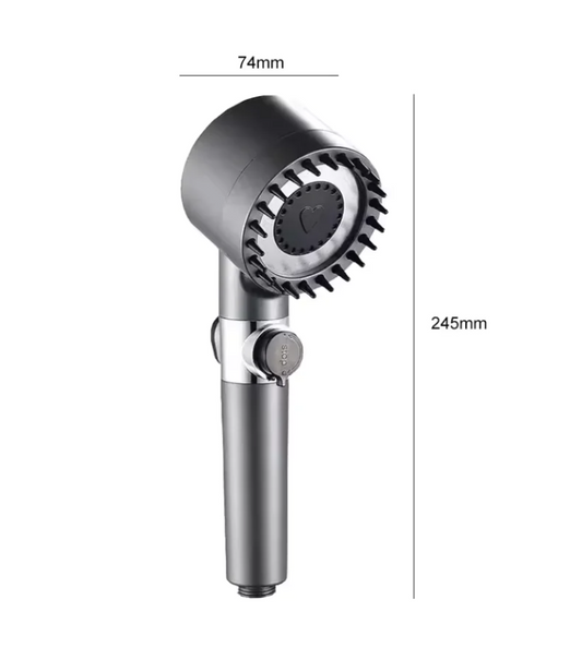FILDUO shower head dimensions: 245 mm long, 74 mm spray face