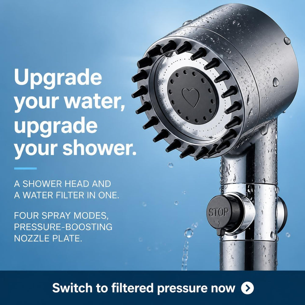 FILDUO Filtered Shower Head — 4 Spray Modes, High Pressure